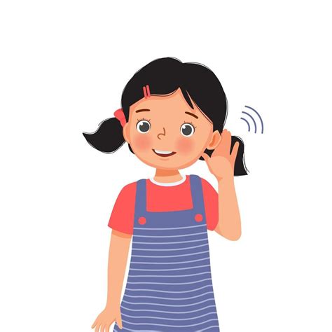 cute little girl with hearing problem try listening carefully by putting her hand to ear 8197718 ...