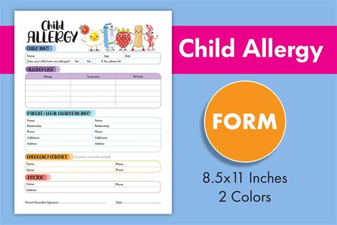 Child Allergy Form Daycare ALLERGY LIST Childcare Center - Etsy