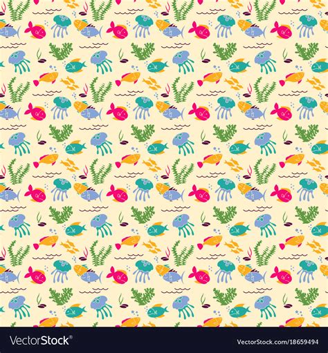 Background with cartoon sea fishes and plants Vector Image