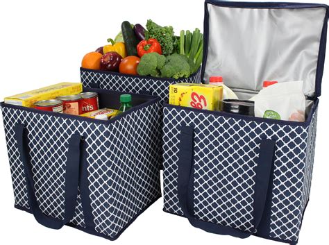 (3Pack) 1 Zippered Insulated Grocery Bag + 2 Open Reusable Shopping ...