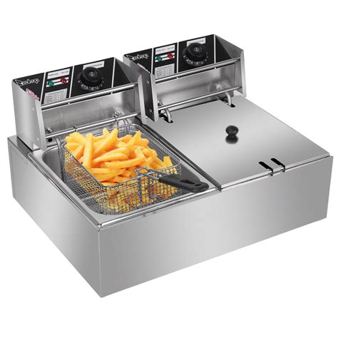 enyopro Electric Stainless Steel Deep Fryer, Commercial Countertop Fryer with 2 Baskets, Deep ...