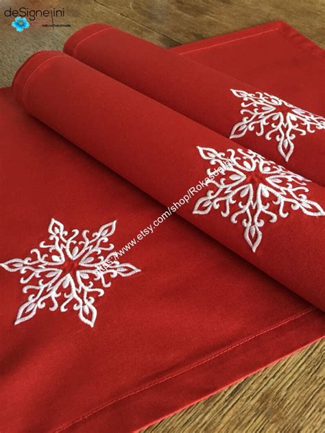 Christmas Placemats Red Embroidered Placemats Cotton Fabric | Etsy