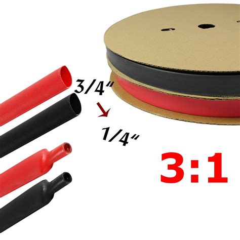 Black & Red Heat Shrink Tubing Kit Dual Wall Adhesive Wire Wrap Tube 3: ...