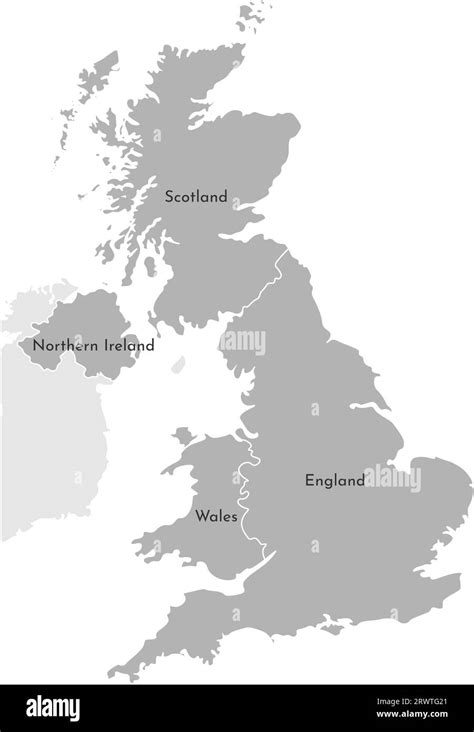 Vector isolated simplified map. Grey silhouette of the UK provinces. Border of administrative ...