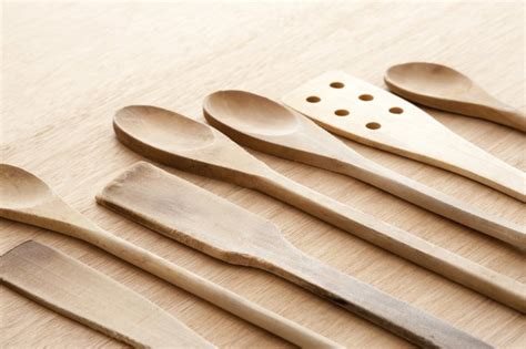 Close-up of various traditional kitchen utensils - Free Stock Image