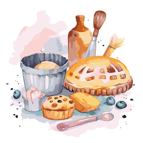 Watercolor Baking Vector, Sticker Clipart Watercolor Illustrations Of Baking Supplies In The ...
