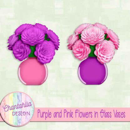 Purple and Pink Flowers in Glass Vases