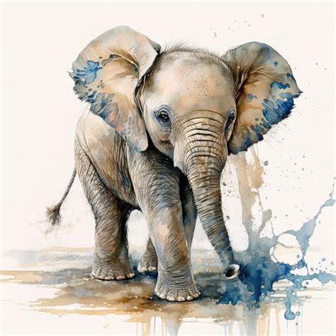 Baby Elephant Water Color Painting Digital Art Digital - Etsy