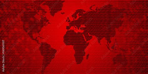 Binary code on world map background wallpaper. Red 素材庫相片 | Adobe Stock