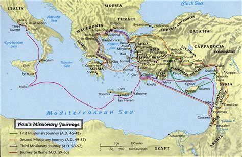 Map of The Apostle Paul's Missionary Journeys