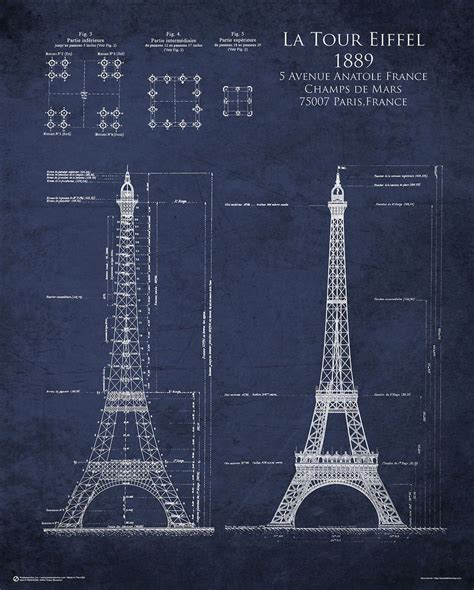 EIFFEL TOWER BLUEPRINT - POSTER - 24x30 PARIS FRANCE 10395 #Vintage | Blueprint art ...