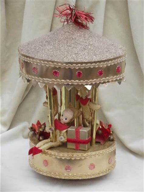 vintage Christmas pixies carousel music box, Jingle Bells merry go round