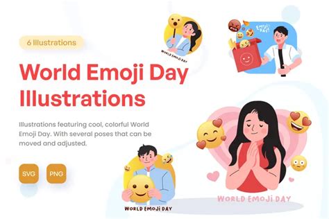 World Emoji Day Illustration Pack - 6 People Illustrations | SVG, PNG ...