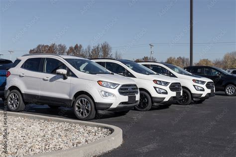 Ford Ecosport display at a dealership. Ford offers the Ecosport in a base model, S, SE, Titanium ...