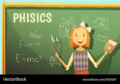 School Physics Education Classroom Cartoon Poster Vector Image