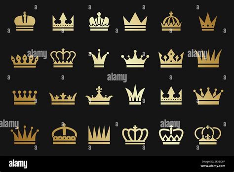 Gold crown icons. Vector crown silhouettes isolated on black background Stock Vector Image & Art ...