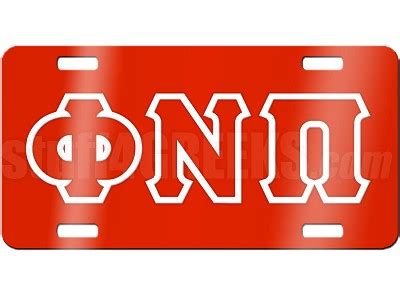 Kappa Alpha Psi License Plate with Red Phi Nu Pi Greek Letters on Red ...