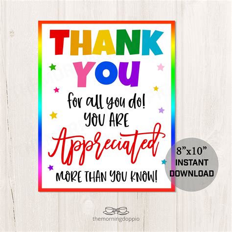 Printable Thank You for All You Do You are Appreciated Sign | Etsy