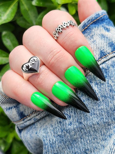 Neon Green And Black Nails