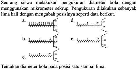 Seorang siswa melakukan pengukuran diameter bola dengan m...