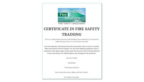 alternativefiresolutions Sample Certificate in Fire Safety Training ...