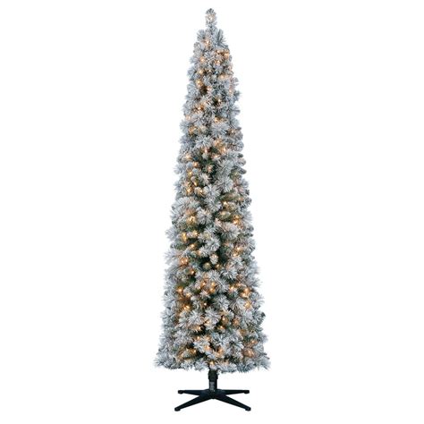Holiday Time Flocked Pencil Christmas Tree 7 ft, White on Green ...