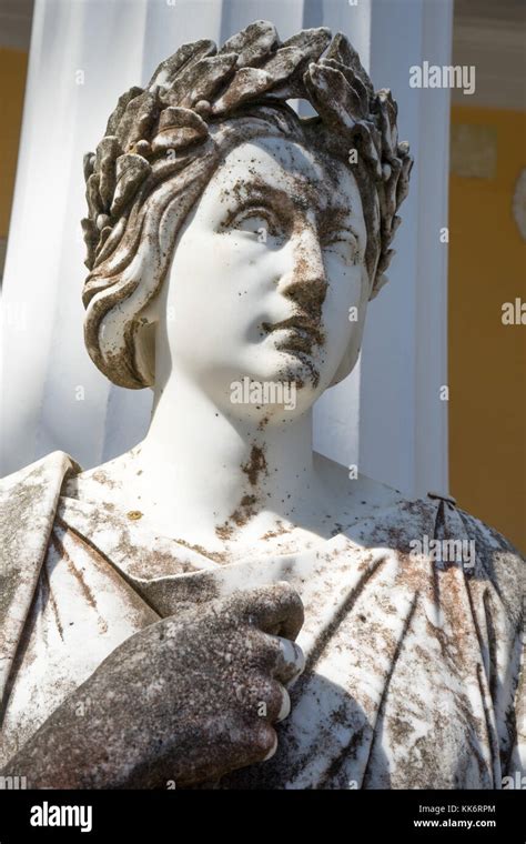 Statue of Clio, the muse of epic poetry and history , on Achillion palace, Corfu Greece Stock ...