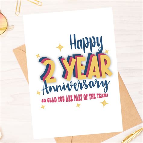 Happy 2 Year Anniversary Work Anniversary Card Instant Download PDF Card Template Rina Paperie ...