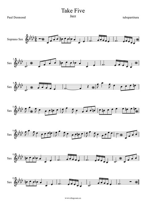 tubescore: Take Five by Paul Desmond Sheet Music for Soprano Saxophone ...