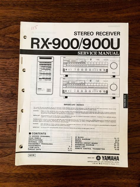 Yamaha RX-900 RX-900U Receiver Service Manual *Original* – Vintage Audio Store - Vintage Service ...