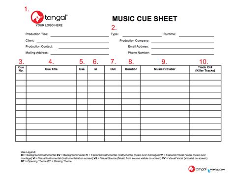 Cue Sheet Template