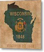 Wisconsin State Flag Map Outline With Founding Date on Worn Parchment Background Metal Print by ...
