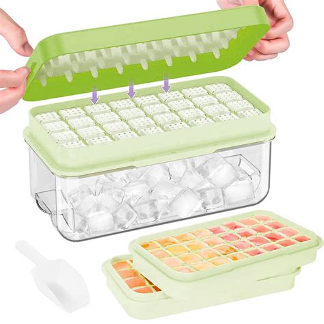 Ice Cube Trays for Freezer, 64 Nuggets Ice Cubes Green Molds, Silicone Ice Cube Trays with Lid ...