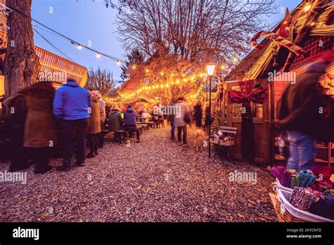 Christmas market in Hanover in the Linden district on the Lindenerberg with festive lighting and ...