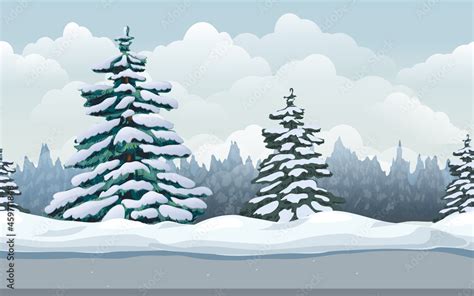 Winter landscape seamless forest background. cartoon illustration of cold winter sunny day ...