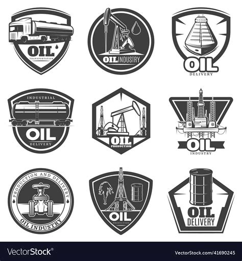 Monochrome oil industry labels Royalty Free Vector Image