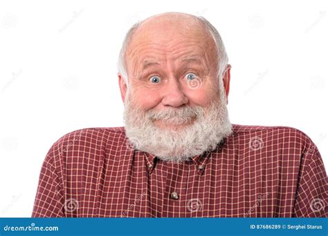 Senior Man Shows Surprised Smile Facial Expression, Isolated on White ...