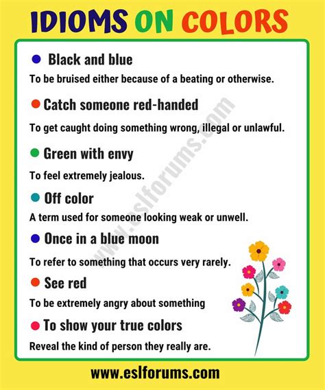 Interesting Color Idioms in English - ESL Forums | English phrases idioms, English vocabulary ...