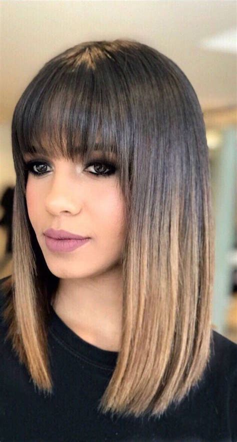 Brown Bob w/ Bangs Wig / Ombré Short Straight Wig / Human Hair | Etsy | Medium hair styles ...