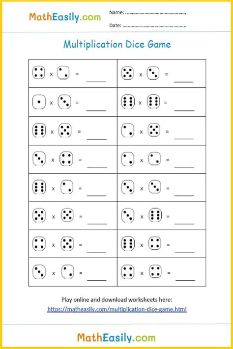 Multiplication Dice Game Free Printable - Printable Word Searches