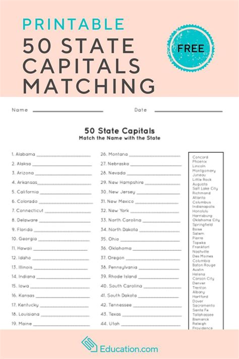 State Capitals Printable List