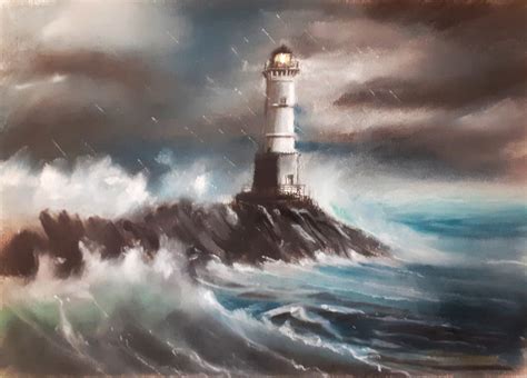 The lighthouse. Original art by me using a combination of wet charcoal ...