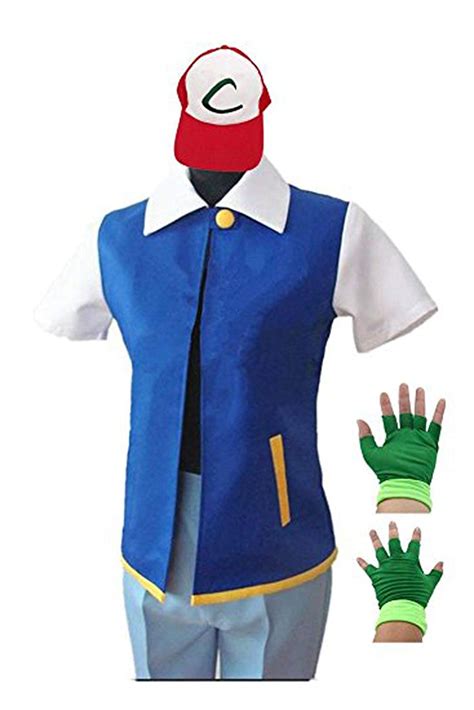 Pokemon Ash Ketchum Trainer Costume Cosplay Shirt Jacket + Gloves + Hat ...