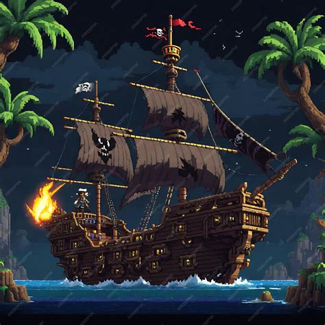 Premium AI Image | Pixel Art Pirate Ship Sailing on a Blue Ocean A Game ...