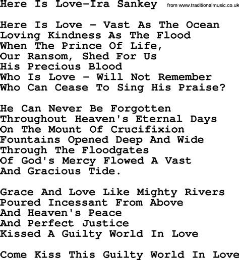 Here Is Love-Ira Sankey.txt by Ira Sankey - Christian Hymn lyrics