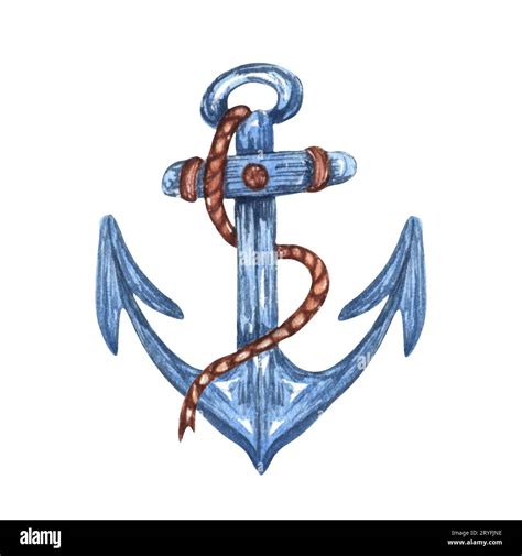 WAtercolor vintage sea anchor. Hand drawn nautical illustration Stock ...