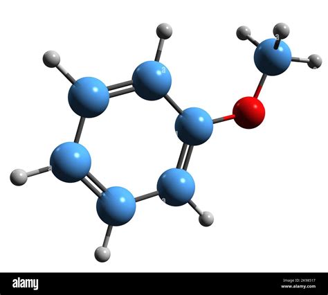 3D image of Anisole skeletal formula - molecular chemical structure of methoxybenzene isolated ...