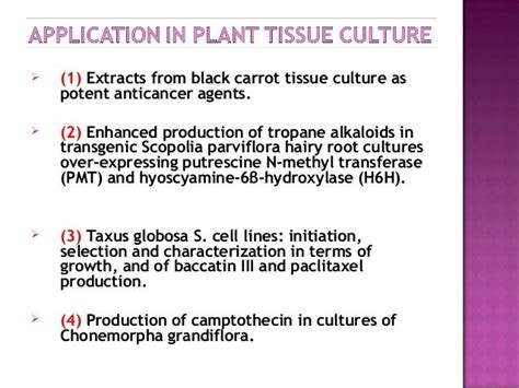 Applications in plant tissue culture