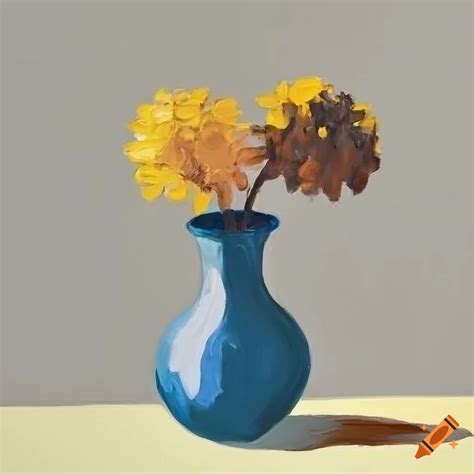 Minimalistic nordic oil painting of flower vase, represents calmness ...