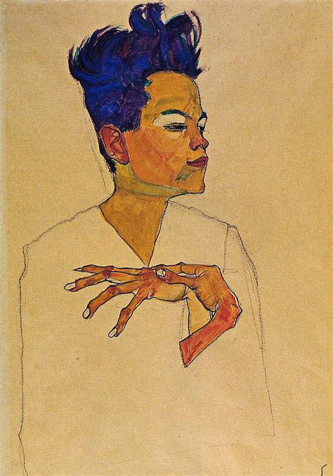 Self Portrait With Hands On Chest Painting by Egon Schiele - Pixels